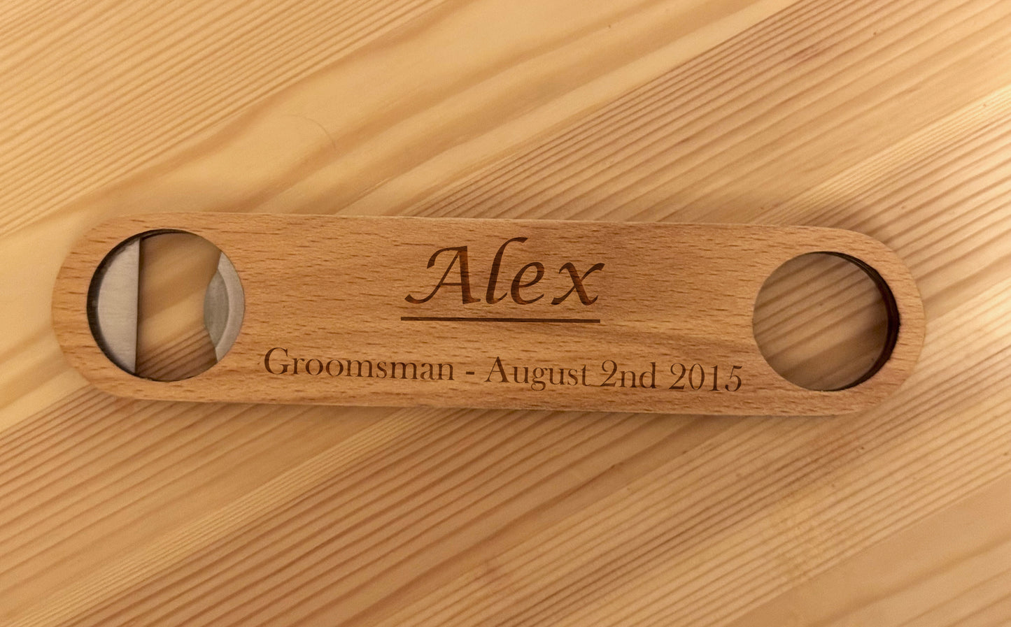 Personalised Beech Wood Bottle Opener with Engraving Options – Customised Gift for Home Bars and Parties