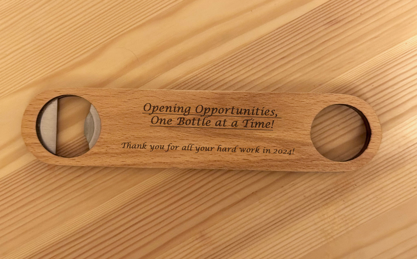 Engraved Beech Wood Bottle Opener – Customised Promotional Gift for Businesses and Clients