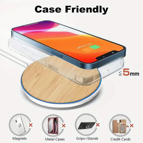 15W Fast Wireless Charger Pad with Wood Texture – Custom Logo & Message