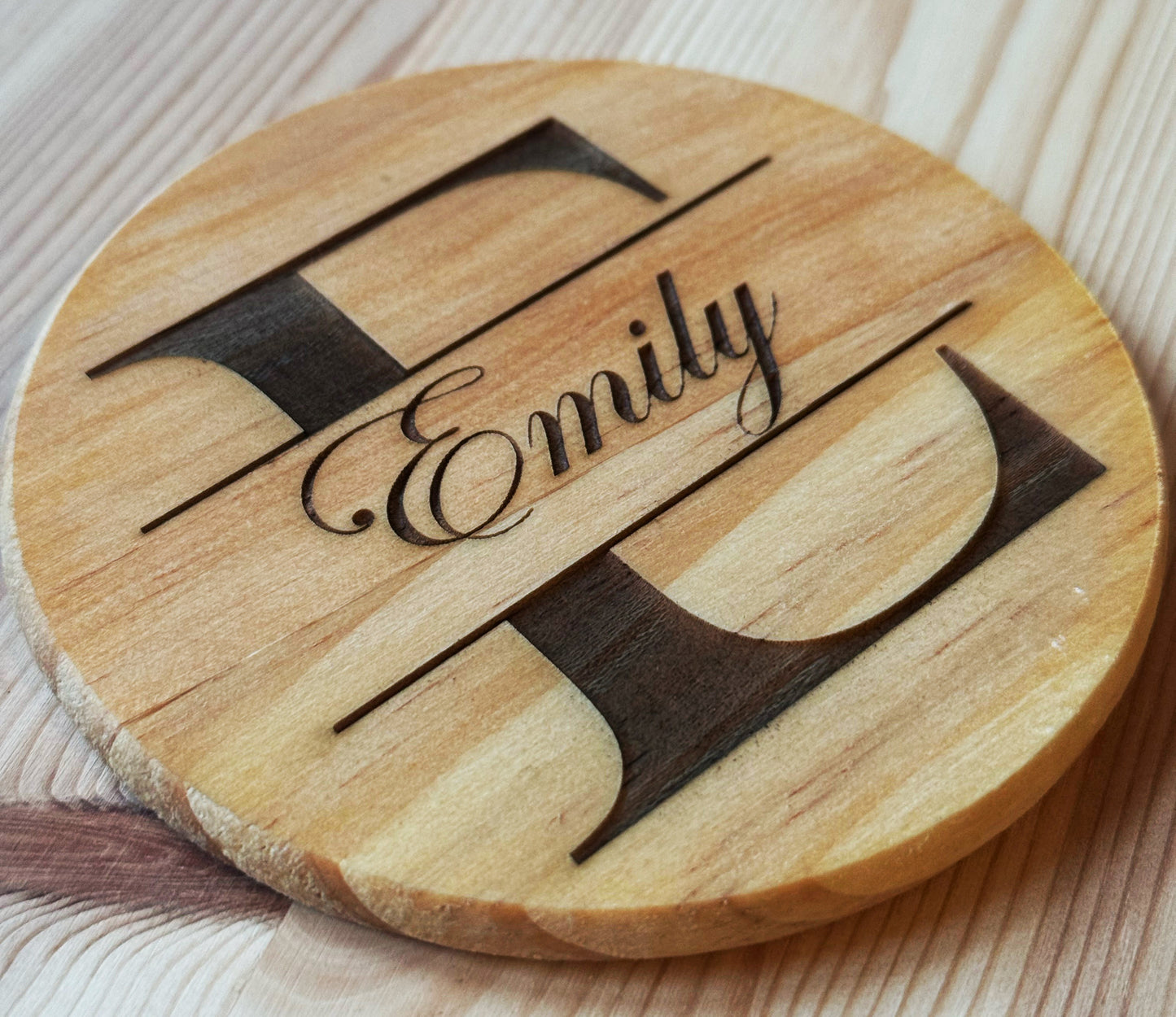 Personalised Wooden Name Coaster - Custom Engraved Drink Coaster for Home or Gifts