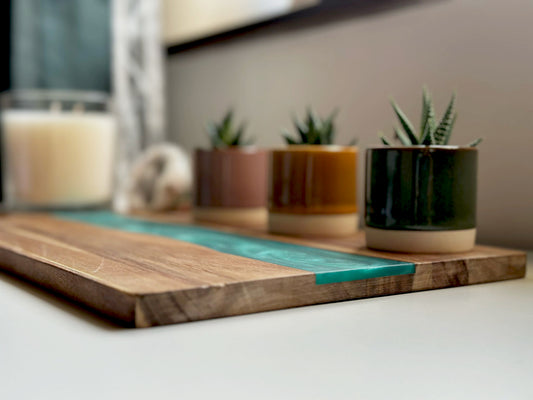 Large Acacia Wood Serving Board with Deep Blue Resin River Inlay – 47x24cm Cutting Board