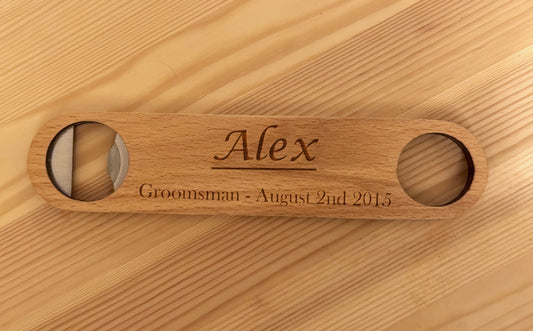 Personalised Beech Wood Bottle Opener with Engraving Options – Customised Gift for Home Bars and Parties