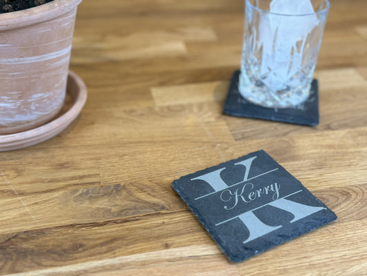 Personalized Slate Coaster with Custom Name – Rustic Drink Coaster, Perfect Gift for Home, Weddings, and Housewarming