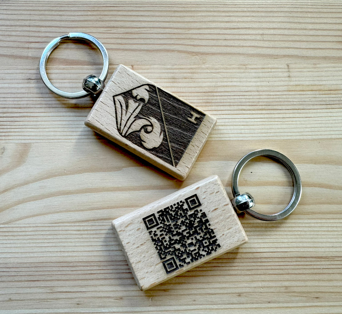Custom Engraved Hardwood Key Fob with Logo and Optional QR Code – Premium Personalised Keychains for Businesses and Hotels