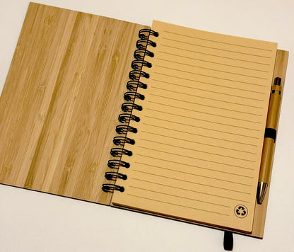 Personalised Bamboo Notebook & Pen Set | Custom Engraved | 21x15cm (8.27” x 5.91”) | Eco-Friendly & Sustainable