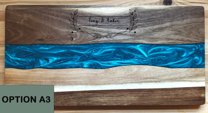 Large Acacia Wood Serving Board with Deep Blue Resin River Inlay – 47x24cm Cutting Board