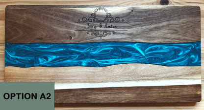 Large Acacia Wood Serving Board with Deep Blue Resin River Inlay – 47x24cm Cutting Board