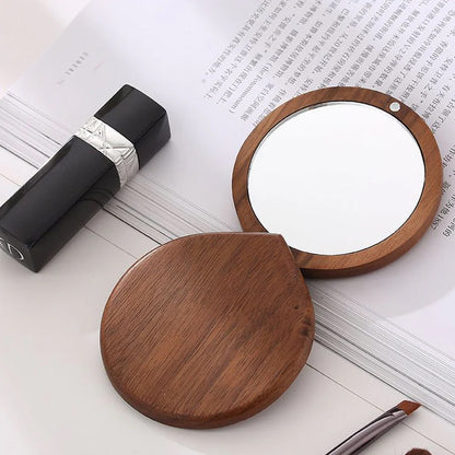 Personalised Solid Wood Pocket Mirror - Natural Dark Stain | Compact & Stylish