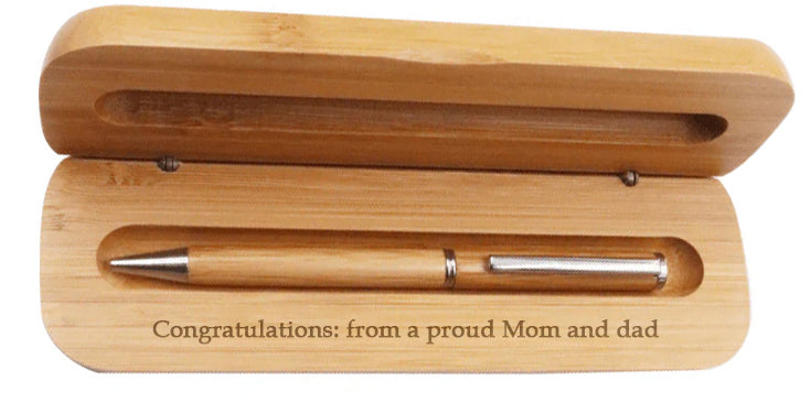 Personalised Bamboo Pen and Case Set | Custom Engraved Solid Bamboo Wood | Eco-Friendly Gift