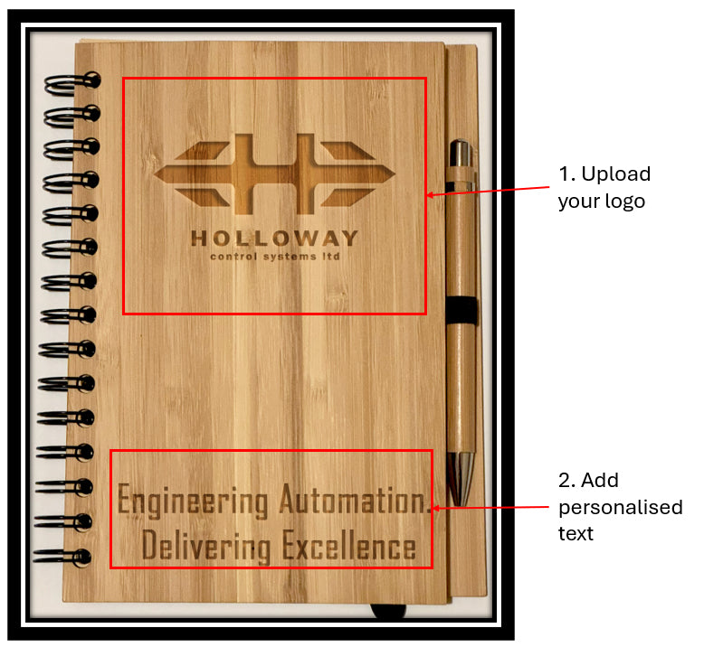 Engraved Bamboo Notebook & Pen Set | Custom Branded | 21x15cm (8.27” x 5.91”) | Sustainable Corporate Gifts