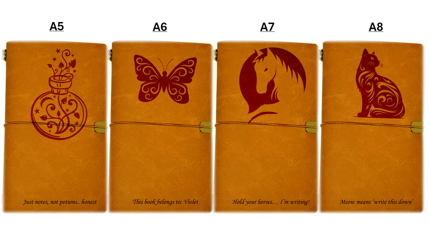 Premium Pleather Notebook with Personalised Engraving | 12x20cm (4.72” x 7.87”) | Customisable with 8 Variants